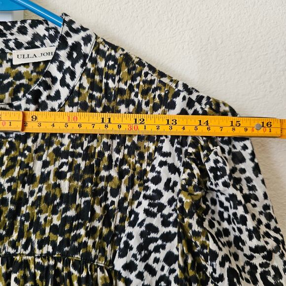 ULLA JOHNSON Amira Leopard Print Long Puff Sleeve Mock Neck Mini Dress Sz 2 - Picture 12 of 16